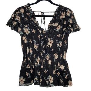 Rebecca Taylor Daniella Floral Silk Blend Romantic Coquette Cottage Top Medium